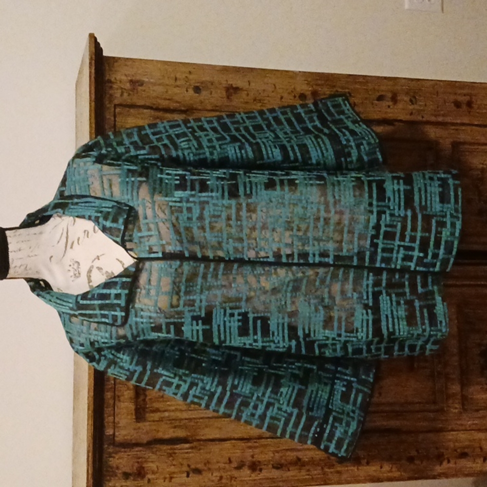 Ming Wang Teal and Black Patterned Jacket